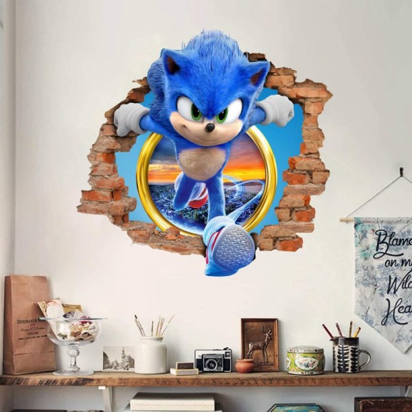 Sonic vægdekoration klistermærke, børns tegneserie soveværelse baggrundsvæg