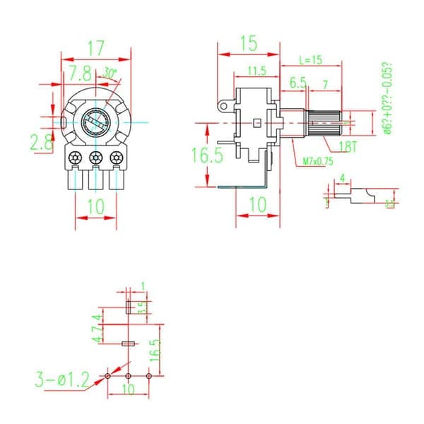 10 kpl WH148 Potentiometri B100K B100K B100K