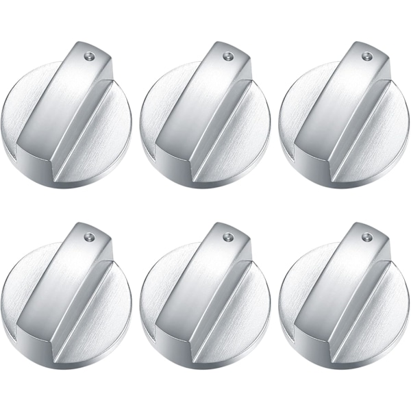 6 stk Gasskomfyr Kontrollknapper, Metall 6mm Komfyr Kontrollbryterknapper, Sølv Adaptere Ovn Matlagingsoverflate Bryterknapper, Gass Hob Knobs Kontrolllåser