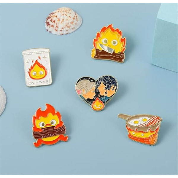 Castle Enamel Pins 5 st Söt Flamma Badge Brosch Animation Karaktär Lapel Pin Badge Metall Badges Pin Set
