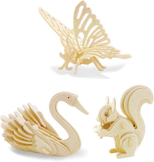 3D træpuslespil modelsæt (elefant, løve, tiger)