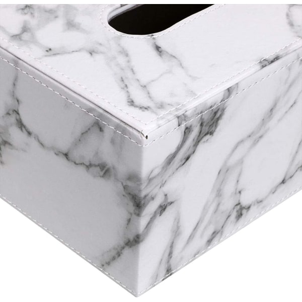 PU-läder Hushållskontor rektangulär silkespappershållare Cover Case - Elegant och stilren heminredning, vit marmor