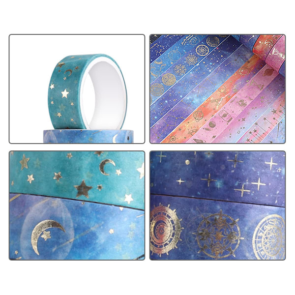 12 ruller washi tape, blomster- og stjernemønstrede dekorative tapes til håndværk, gaveindpakning, fester og bullet journaling (galakse)