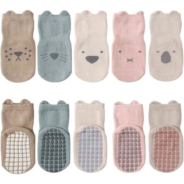 5 Pairs Baby Kids Anti-slip Socks Cotton non skid Ankle Socks Animals