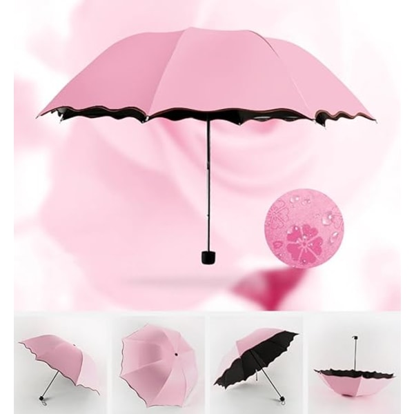 Solparasoll for damer UV Parasol Parasoller for kvinner Sammenleggbar Parasol Vanntett UV Parasoll for Solbeskyttelse Blomstermagi Lett 8 Spiler Parasoll
