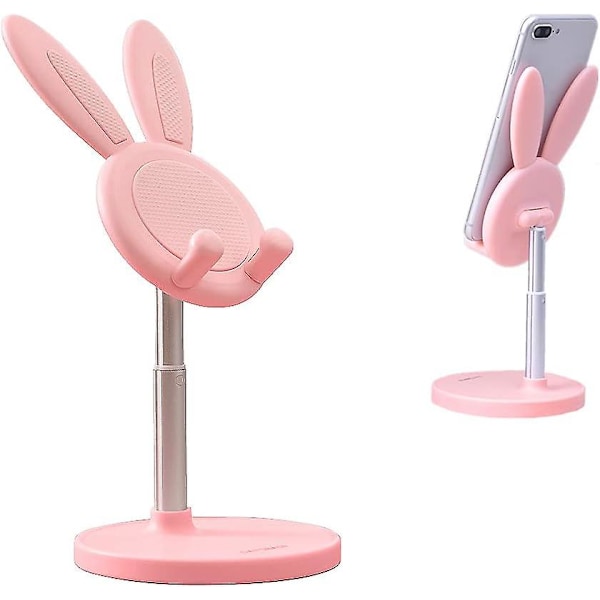 Bærbar Mobiltelefonholder for Skrivebord Søt Kanin Høyde Vinkel, iPad, Nettbrett, Kindle, Switch, Smarttelefoner (Rosa)
