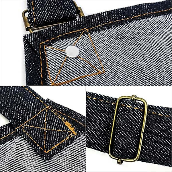 1 st kraftig denim-arbetsförkläde med fickor, justerbart jeanverktygsförkläde för män och kvinnor - Svart