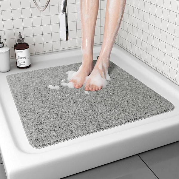 Loofah Duschmatta, Anti-mögel Duschmattor för Inuti Dusch, 60 x 60 cm Duschmattor med Avlopp, Tvättbara Badrumsmattor för Badrumsgolv, PVC Badkarsmatta Grey 60*60cm