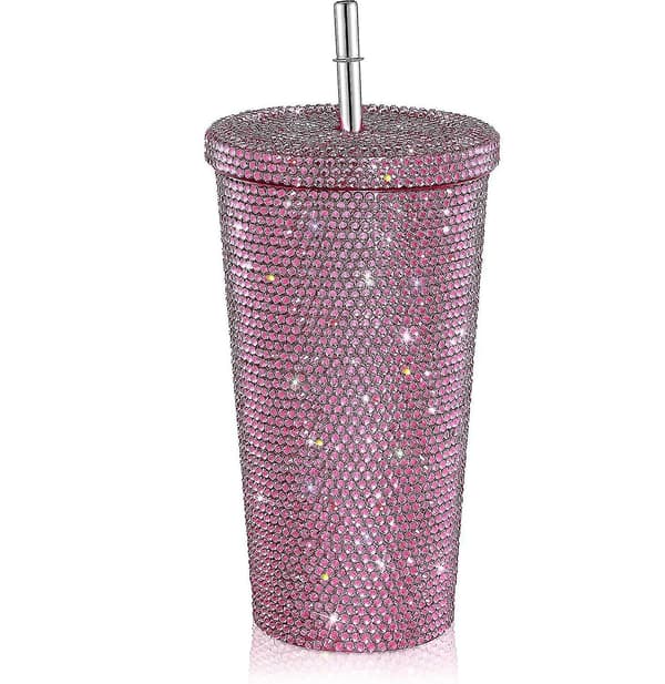 Kimalteleva timanttimuki, glittervesipullo kannella -