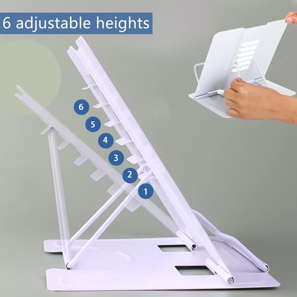 Set med 2 bokstöd, justerbart bokställ i metall, bärbart lässtöd för kokböcker, dokument, läroböcker, robust skrivbord