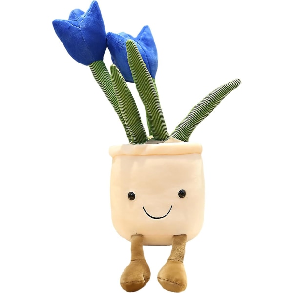 Tulipan plysjleketøy, 13,7" blomsterpotte utstoppet plysjputepynt, myk fluffy leketøy Sukkulentplanter Venn kastepute, flerfarget (blå-tulipan)