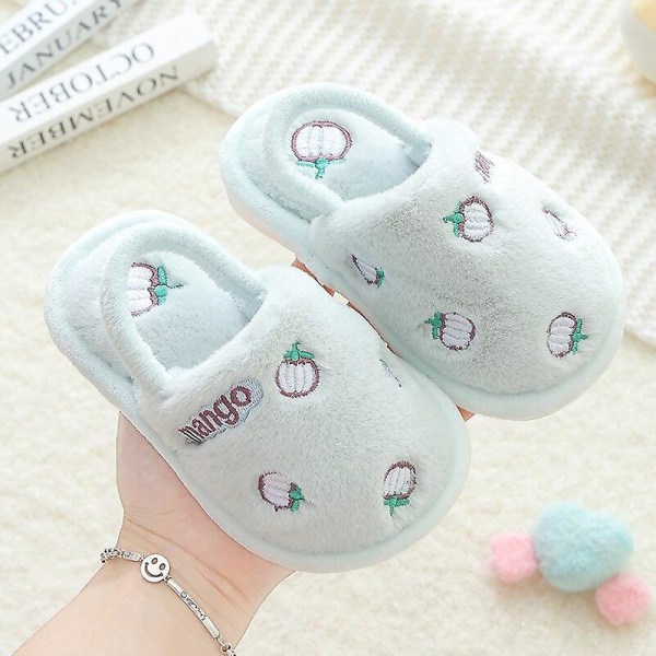 Småbarnsskor Vinter Bebis Hemtofflor Flickor Jordgubbe Varma Bomullstofflor Inomhus Antislip Slides Barn Pojke Pantufa Infantil  Kostymskor Blue 24-25(inner 15.5cm)