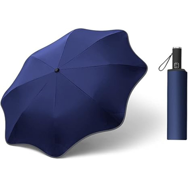 Luoville kukkakuvioinen automaattinen taittuva sateenvarjo aurinkoa ja sadetta vastaan matkustamiseen, kannettava ja tuulenpitävä Dark blue