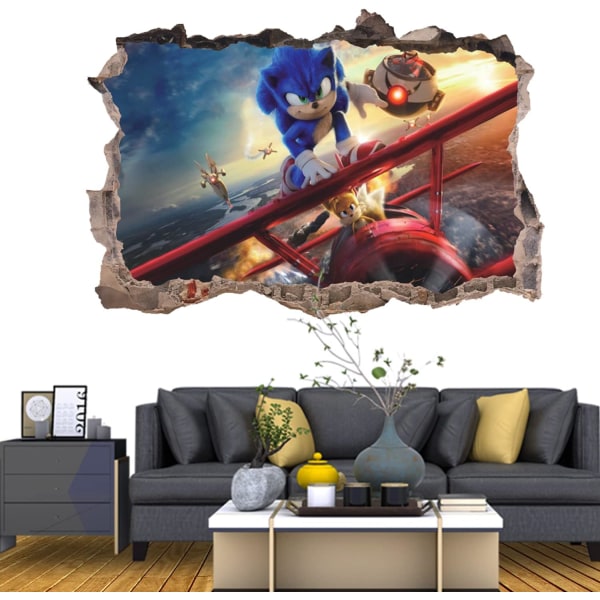 Wall Decal 3D Style Sonic The Hedgehog Wall Sticker Home Decor Wall Art Vinyl Decal Sticker for Kid Bedroom Living Room (On The Plane(32 * 48cm))