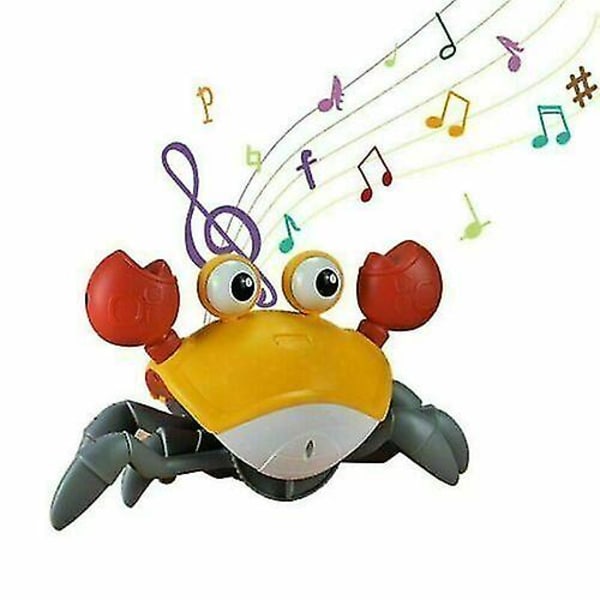 Elektrisk krypeleke + musikk LED-lys Usb oppladbart - Yellow Crab