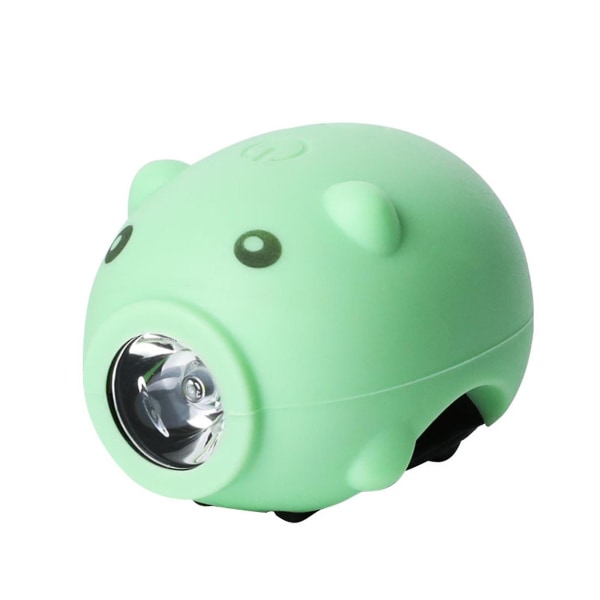 Cykelljus USB -uppladdningsbar piggy-strålkastare för barn, cykelljus och bakljus med hornfunktion, USB uppladdningsbar cykellampa, 120db högtalare, 3 ljus Mo Green
