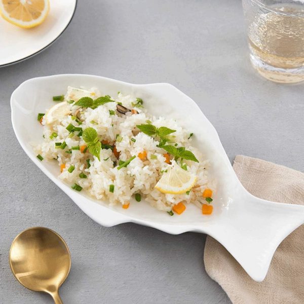15 Tums Vit Keramisk Fiskplatta Fiskformad Maträtt Snacks Aptitretare Serveringsbricka Lunch Middag Matserveringsbricka för Hem Fest Bankett