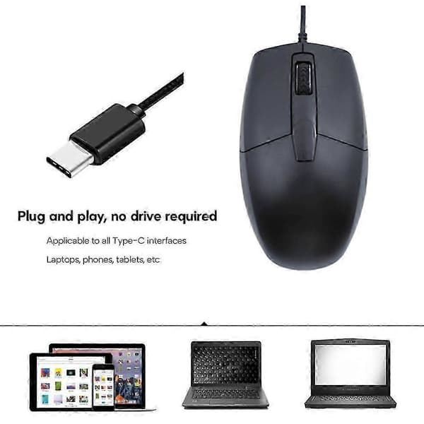 USB Type C Kablet Mus til Bærbare Computere, Mobiler og Tablets 3 Knaps Ergonomisk Gaming Mus