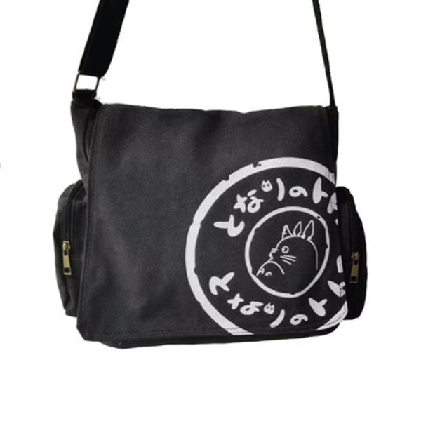 Totoro Canvas Besked Taske Tecknad Studentbog Messenger Taske Multi-Pocket - Black
