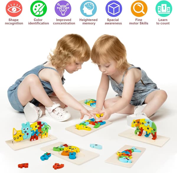 6-pak træpuslespil med dyr