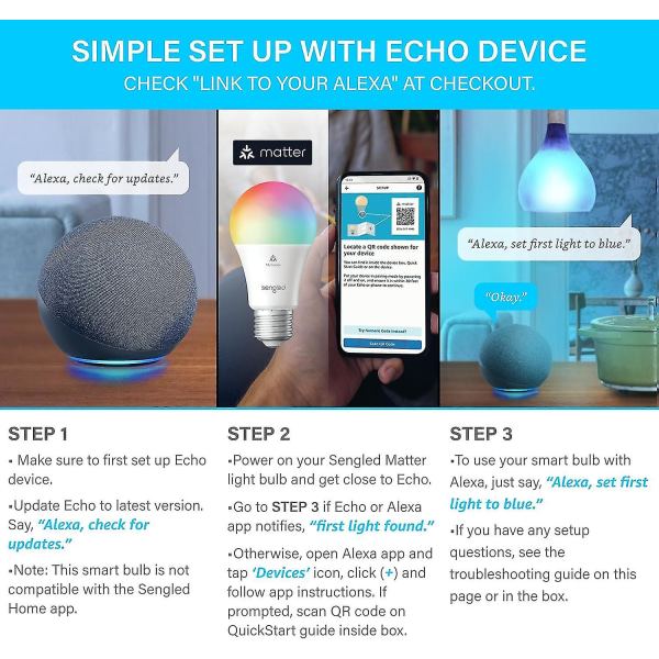 Echo Pop Lavender Bloom ilmaisella Sengled Smart Color -lampulla