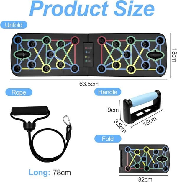 Push-up board - Sammenfoldelig, Multifunktionel - Ergonomisk - Med 2 modstandsbånd - Sort