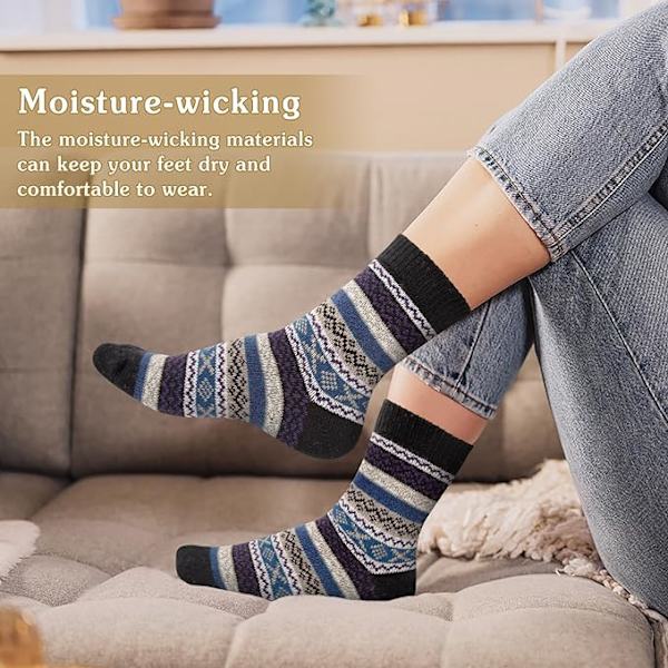 5 par termiska varma tjocka stickade vinterullsockor