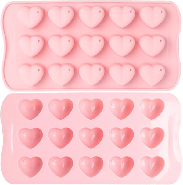 Hjerteformet Silikonform, 2 stk Mini Geometriske Sjokoladeformer for Baking, Rosa