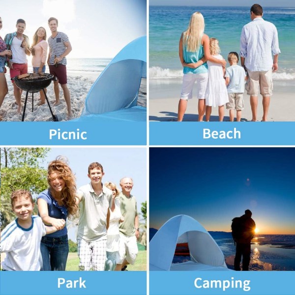 Pop Up strandtelt for 1-3 personer vurdert UPF 50+ for UV-solbeskyttelse Vanntette solskjermer for familiecamping, fiske, piknik, strand