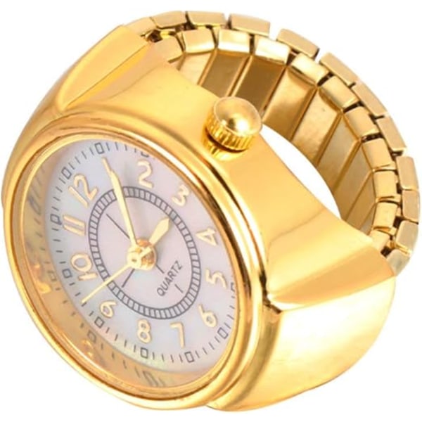 Ring Watch Creative Elastic Round Quartz Finger Ring Watches for Ladeis Girls Women Men-Golden