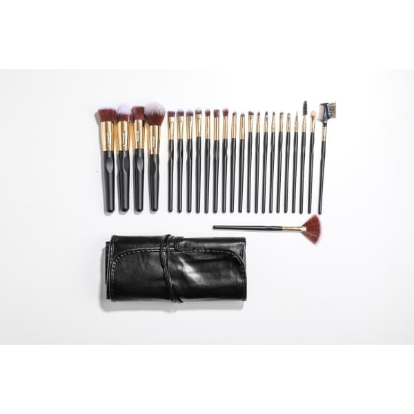 24 stk. professionelle og eksklusive makeupbørster i etui Sort
