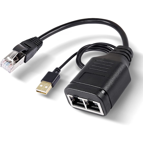 Ethernet-splitter 1 til 2 adapter RJ45-splitter for Cat5/5e/6/7 RJ45 1 hann til 2 hunn 100 Mbps høyhastighets LAN-distributorkontakt med USB