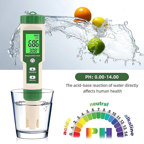 5 i 1 Ph/tds/ec/orp/temperaturmåler Digital vandkvalitetstester til pools, drikkevand