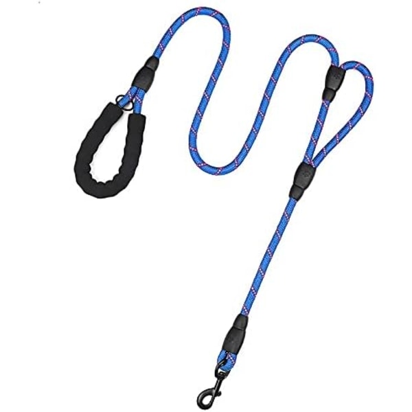 Stærk reb hundesnor 6 fod lang med to polstrede håndtag, kraftigt, reflekterende dobbelthåndtag træningshundebånd til store hunde eller mellemstore hunde (marineblå)