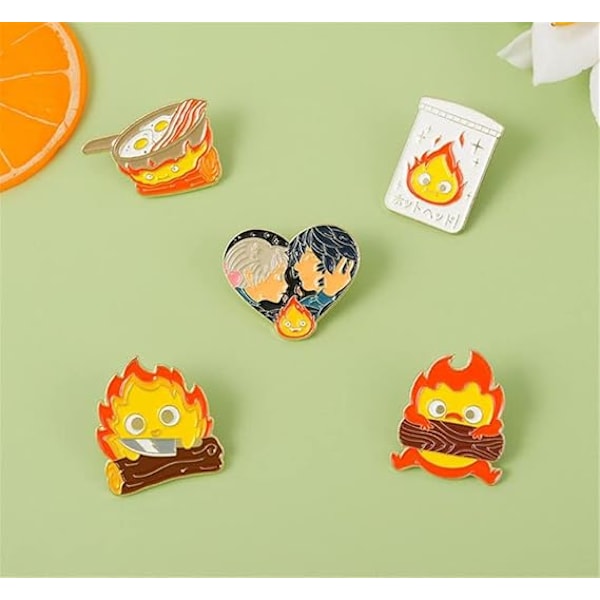 Castle Enamel Pins 5 st Söt Flamma Badge Brosch Animation Karaktär Lapel Pin Badge Metall Badges Pin Set