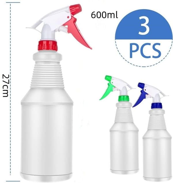 3-pack 600ML Återfyllningsbara Plastsprayflaskor med Spray- och Strållägen