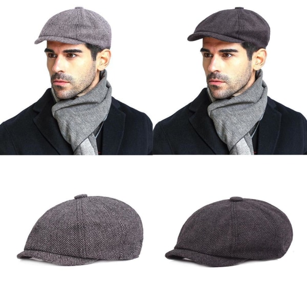 Ny retro fiskbensmönstrad basker hatt mode män linne platt keps Spri darkgray one-size