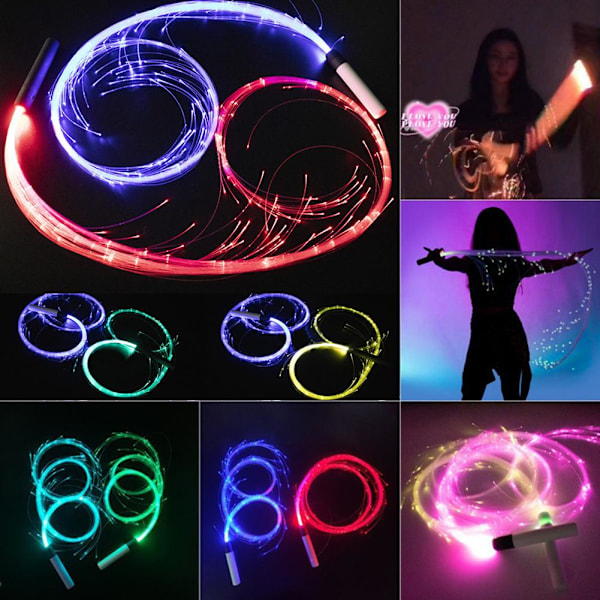 Färgglad LED-ljusblixtpiska Fiberpiska Partyrekvisita 360 grader All black handle one size