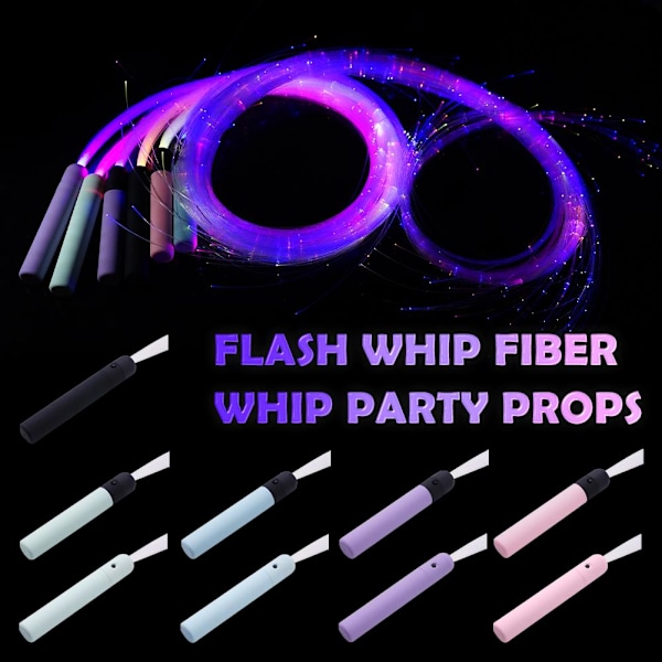Färgglad LED-ljusblixtpiska Fiberpiska Partyrekvisita 360 grader All black handle one size