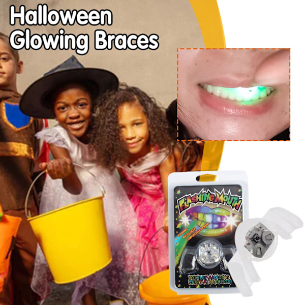 Halloween Självlysande Tandställning, Blinkande LED Ljus Mun Tandställning Bit