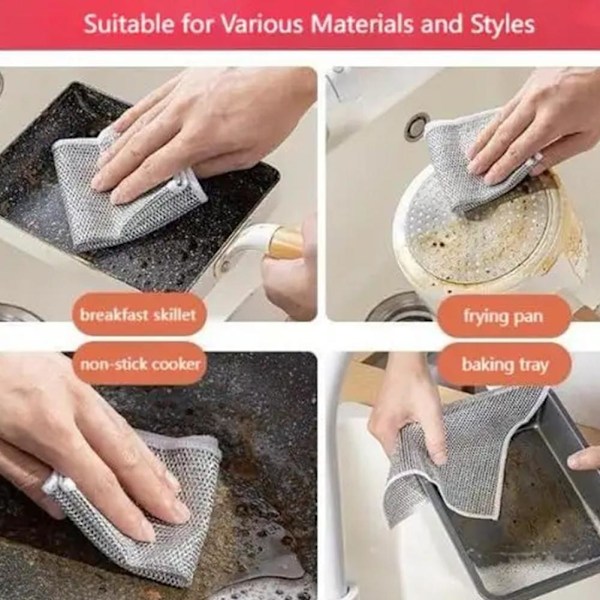 Dubbel rostfri skrubb, tråddisktrasor nät 2024 Silver wire + sponge ragB 10pcs