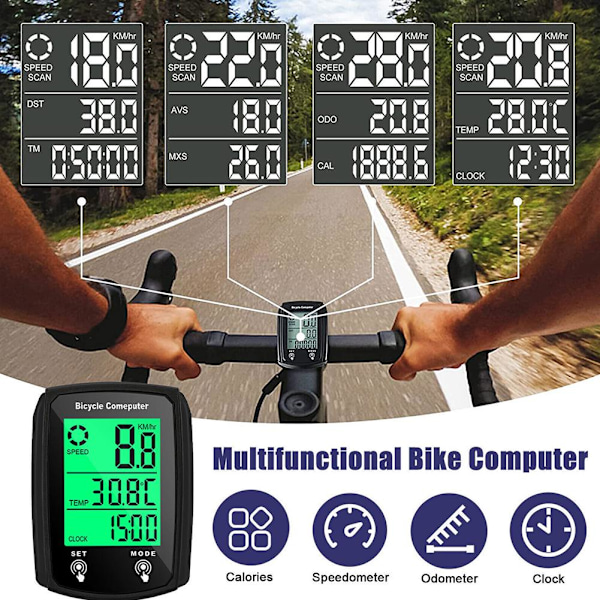 Vattentät Trådbunden LCD Digital Cykel Dator Cykel Hastighetsmätare Black red 1set