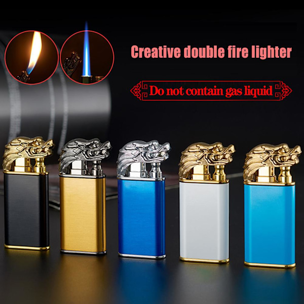 Ny kreativ drake dubbel eld tändare jet flamma öppen eld vind Luminous blue 50g