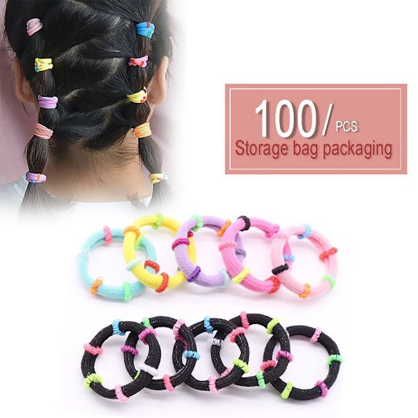 100 st/parti Barn Små Hår Rep Scrunchy Elastisk Flickor Gummi Band Hår Band pure black One-size