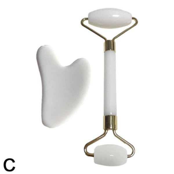 Jade Roller & Gua Sha Ansikte Kropp Terapi Massager Sten Set white 2pcs