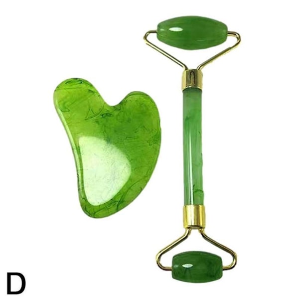 Jade Roller & Gua Sha Ansikte Kropp Terapi Massager Sten Set green 2pcs