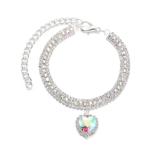 Halsband för husdjur, tre rader med färgade strass, halsband, smycken, katt, hund A Red M