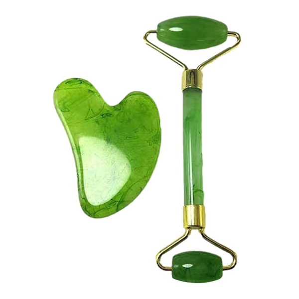 Jade Roller & Gua Sha Ansikte Kropp Terapi Massager Sten Set green 2pcs