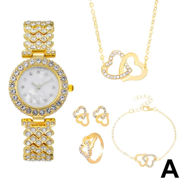 5 ST Fashion Klocka med Strass Smyckesset B7W6 R5A8 O1K1 R Golden One size