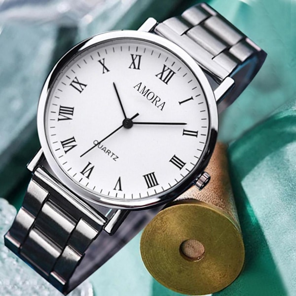 Klocka för män Ej vattentät Original Rostfritt Stål Quartz Bla White One size